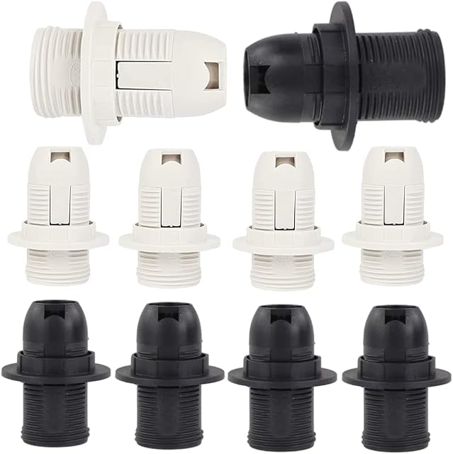 GOWEILE 10 Pcs E14 Lamp Holder Edison Screw Lamp Holder Plastic Shell Light Bulb Socket Lamp Holder E14 E14 Pendant Socket & Replacement Ring (Black White)
