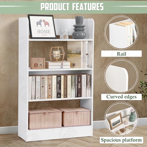 Image of ABOUT SPACE Bookshelf for Home - 4 Tier Books Rack for Study Room Multipurpose Open Shelf for Home, Office, School Engineered Wood Book Organizer Shelf (White - L 62.5 x B 23.5 x H 105 cm)