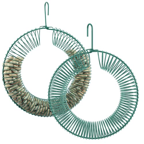 Gtongoko 2 Pack Peanut Wreath Bird Feeder, Rust & Waterproof, Solid Steel Durable Whole Peanut Wild Bird Feeder with Hanging Hook, Outdoor, Green, 11 x 15.4 inch
