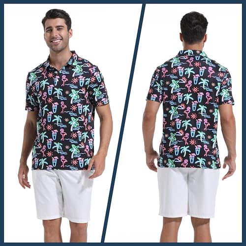  FT FENTENG Men's Golf Shirt Short Sleeve Dry Fit Print Moisture Wicking Performance Patterns Collared Polo Shirt for Co
