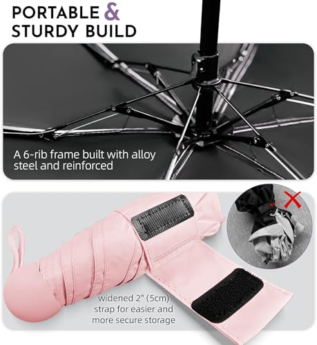Image of LILAC Mini Travel Umbrella for Rain - 43 inch Large Coverage Small Compact Umbrella, Reinforced Strong Frame, Lightweight Portable Parasol with UPF 100+ UV Protection, Gifts for Adults, Seniors & Students