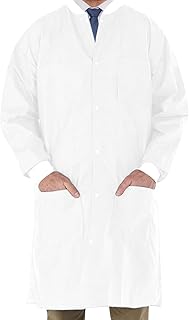 EOMDistributors High Performance SMS Disposable Lab Coat With Knit Cuffs and Collar, Thigh Length - White (10 Pack, Medium)