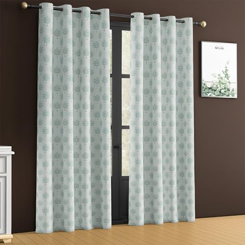 Image of Yellow Weaves 2 Pcs Jacquard Tree Eyelet Long Door Curtain - Perfect for Home, Office, Bedroom, Living Room & Balcony - 9 Feet (Sky Blue)