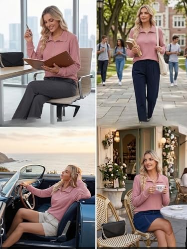 Image of Leriya Fashion Women's Casual Long Sleeve T-Shirt - Half Zip Textured Summer Tee, Lightweight Breathable Basic Top for Daily, Work & Travel,Street Style