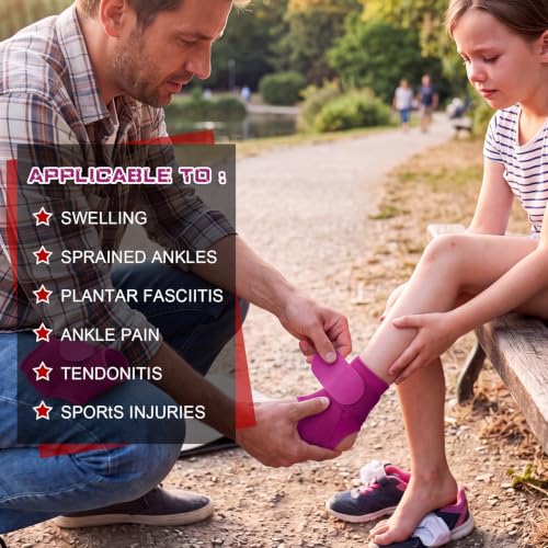 Image of Honoson 2 Pcs Ankle Brace Kid Ankle Support Youth Neoprene Lace up Compression Sleeve Foot Brace Stabilizer with Adjustable Strap for Sport Sprained Plantar Fasciitis Achilles Tendonitis(Rose Red,S)