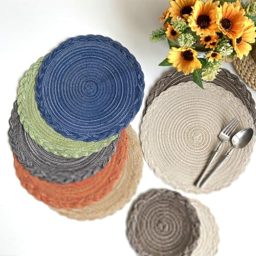 Sets de table ronds coton orange 38cm lavables cuisine - 4