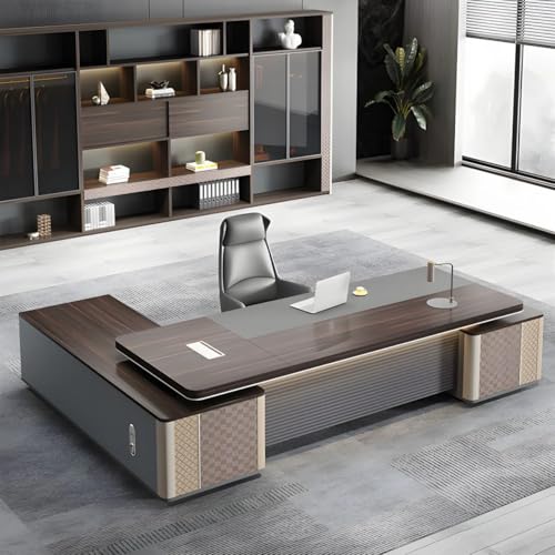 Image of Lakdi The Furniture Co Director & Executive L-Shape Office Table Modern Desk Made in MDF with Side Unit Drawer and Storage Wire Manager - Brown - LDL-622