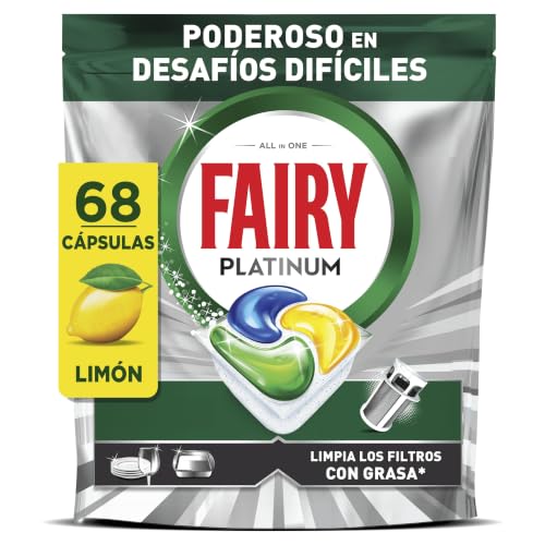 Fairy Platinum Cápsulas De Lavavajillas, Limón, 34 Cápsulas, Potente Incluso Con Los Restos De Comida Más Difíciles, Platos Limpios, Lavavajillas Brillante, Filtro Limpio Sinasa (Paquete de 2)