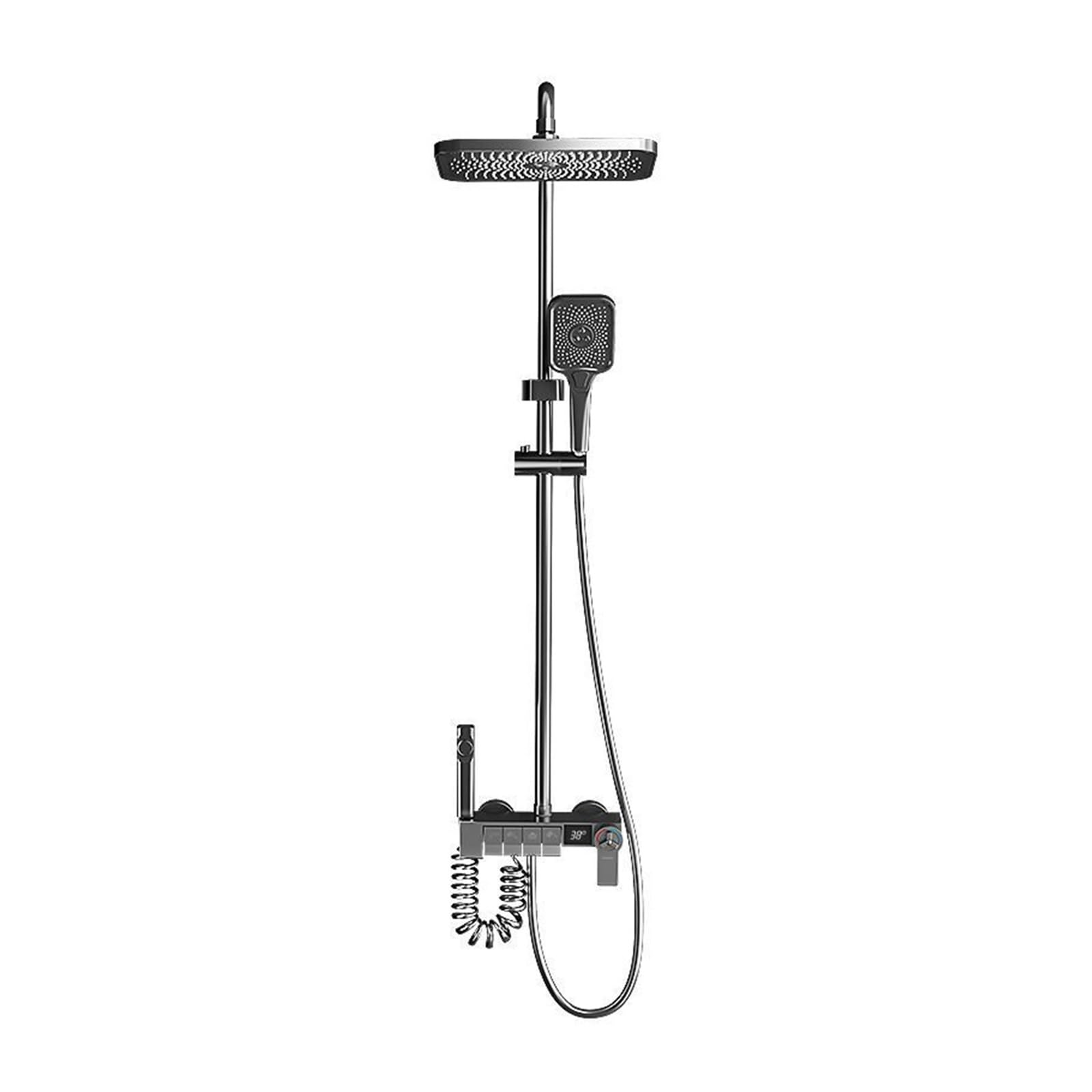 Rubinetto for Vasca da Bagno con Display Digitale for Montaggio a Parete, Doccia termostatico Freddo Caldo, Set Doccia a Pioggia con Pulsante Piano Quadrato(Black Thermostatic)