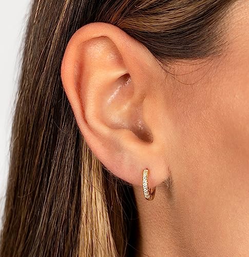 Adina Eden Cubic Zirconia Earrings 14K Gold Plated Sterling Silver, Huggie Earring For Women, Gold Hoop Earrings For Women, Hypoallergenic S925 #TOP1