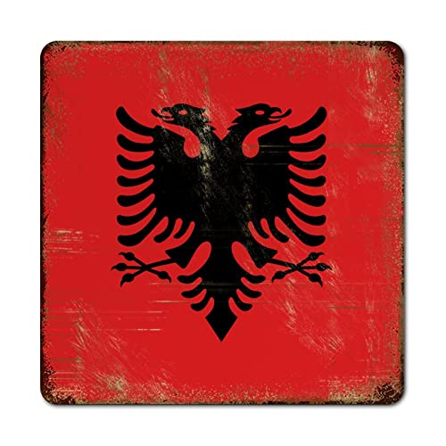 Targa in metallo Albania con bandiera del paese dell'Albania, cartello in metallo, pronto da appendere, cartello da parete, in latta per portico, garage, giardino, 30,5 x 30,5 cm