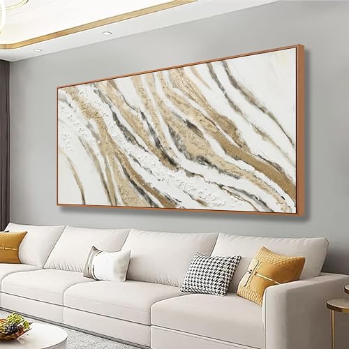 Abstract Wall Art Framed Artwork Abstract Painting With Golden And White Lines Decor Modern Canvas Wall Decor Suitable For Bedroom Apartment Office Dining Room Wall Decor Can Be Hang 24"X48"