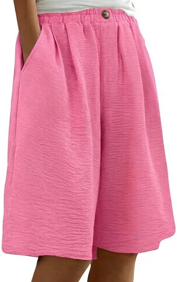 Women Summer Bermuda Short 10'' Knee Length Elastic Waist Beach Lounge Workout Casual Long Short