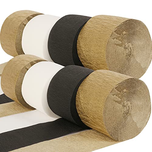 Black Gold Wedding Party Decorations 8 Rolls White Gold Black Crepe Paper Streamers Tassels Backdrop For Various Birthday Wedding Graduation New Year Festival Party Decorations #TOP2