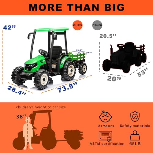 Image of Kidsera 24V Kids Ride On Tractor w /Trailer Remote, Dual Motor, Green