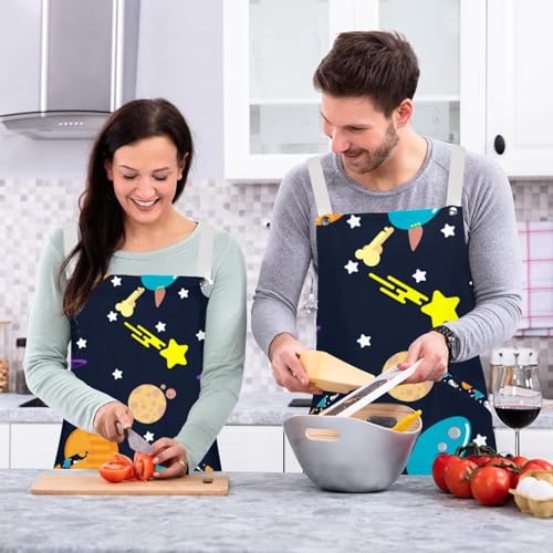 Tablier de cuisine imprimé astronaute avec broches ajustables lot de 2 pièces