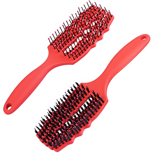 MENOLY Bürste für Nasshaar, belüftet, für dickes, lockiges Haar, mit ergonomischem Griff, für Verheddern und unkontrollierbares Haar, für nasses, kurzes, lockiges, glattes Haar, schnelles Föhnen (rot) Cover