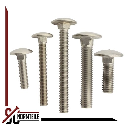 SC-Normteile | 10 Stück Flachrunschrauben M5 x 100 mm mit Vierkantansatz - DIN 603 - Vollgewinde/Schloßschrauben - aus rostfreiem Edelstahl A2 V2A - SC603