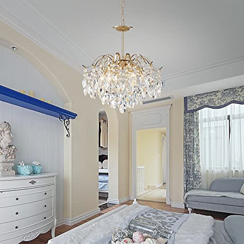 Agv Lighting Ch012G K9 Crystal Chandelier, Raindrop Chandelier Crystals Light, Modern Pendant Chandelier Lighting, E12 Base 6-Lights, Shine Gold Finish #TOP4