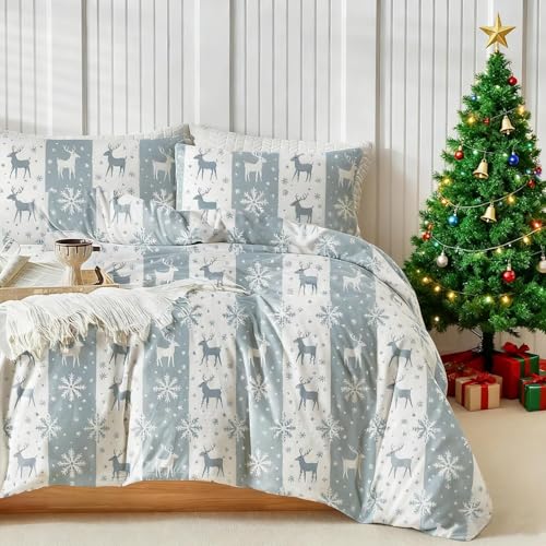 Soifox Flanell Bettwäsche Weihnachten 135x200 - Bettgarnitur...