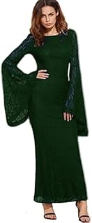 فستان طويل من الدانتيل مبطن للنساء، اخضر