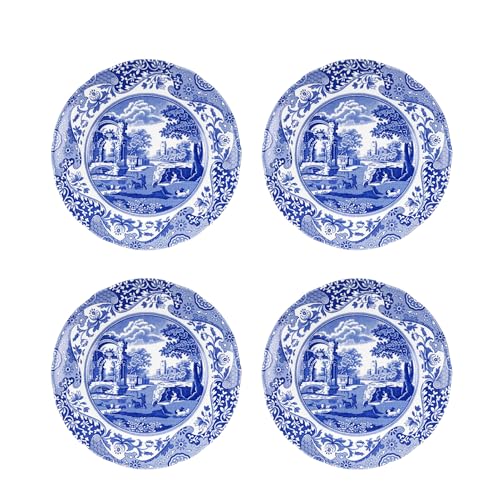 Spode Blue Italian Salad Plate, Set of 4-7.25” Fine Earthenware with Oriental Design, Dishwasher, Microwave, Freezer Safe, Classic Blue & White Dinnerware - Made in England