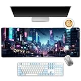 LIMKRIAN Cyberpunk Mouse Pad, Japanese Anime Cat Desk Mat Desk Pad, Neon Tokyo Extended Gaming Mouse...