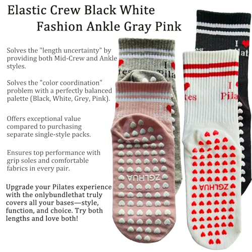 Image of Pilates Socks for Mother's Day,Women Pilates Heart Grip Socks Cuffs,Anti-Skid Cotton Grip for Ballet,Home,Studio 1Pair