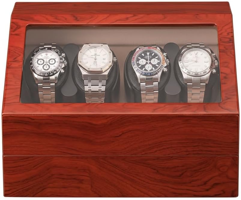 Watch Winders for Automatic Watches,Automatic Watch Winder Box,4 Watch Winder with Quiet Motor and 5 Storage Case for Man/Woman's Watches (Tawny Brown)