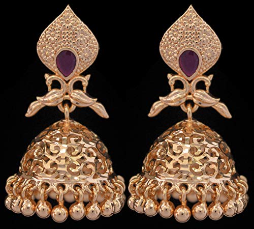 Image of Radha's Creations brass Ruby Emerald stud earrings one gram gold for women and girls one gram gold