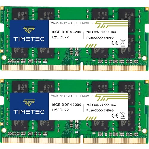 Image of Timetec 32GB KIT(2x16GB) DDR4 3200MHz (DDR4-3200) PC4-25600 Non-ECC Unbuffered 1.2V CL22 2Rx8 Dual Rank 260 Pin SODIMM for AMD and Intel Gaming Laptop Notebook PC Computer Memory RAM Module Upgrade