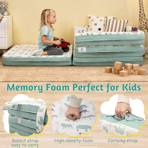 Toddler Travel Bed,Bunny-Shaped 3-in-1 Foldable Toddler Bed for Kids, Portable Toddler Cot with Washable Covers Soft Foam Raised Bumper for Naps, Lounger, and Little Sofa - Image 4