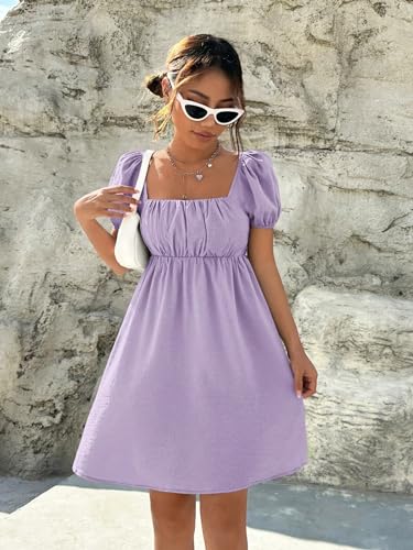 Image of Shasmi Women's & Girl's Dress for Women l One Piece Dress for Women l Beach Dress for Women, Solid Textured Puff Sleeve Square Neck Midi Dress (Dress 115)