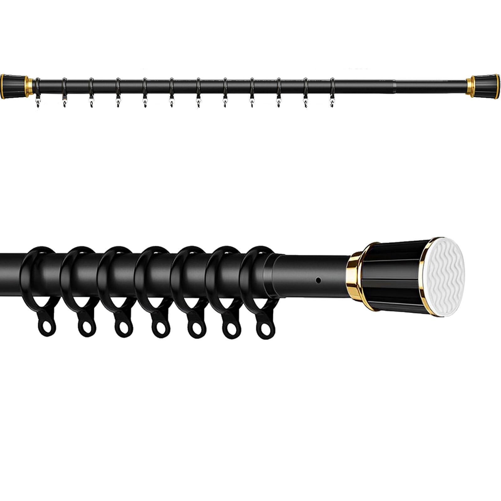 Plerile Spring Tension Curtain Rods 0.4m To 5m, Shower Curtain Rod No Drill Non-slip, Adjustable Curtain Rods Spring Tension Rod For Window Or Shower (Color : Black, Size : 40-55cm)