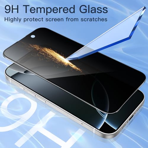 Image of JETech Privacy Full Coverage Screen Protector for iPhone 16 Pro 6.3-Inch, Black Edge Anti-Spy Tempered Glass Film with Easy Installation Tool, Case-Friendly, 2-Pack
