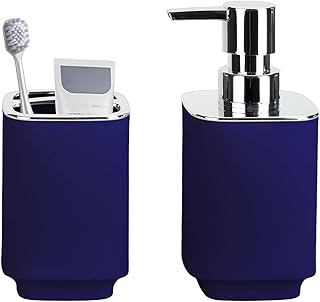 Navy Blue Bathroom Accessories 2 Pieces, Soap Dispenser and Toothbrush Holder Set for Boho Bathroom