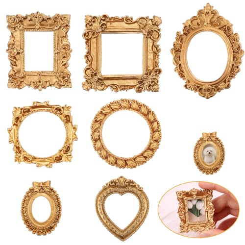 Image of 7 Pcs Vintage Frames,Resin Photo Frame Collection For Wall Decor And Table Display, Golden Antique Mini Frames For Home Decoration And Photography Props, Multi-Purpose Decorative Frames Set