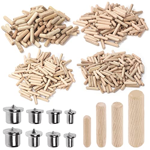 Wokape Juego de 505 pines de madera de 1/2 1/4 5/16 de 3/8 con 6 8 10 12 mm Dowel Centers de transferencia de plugs Assortment para carpintería de madera dura Cover