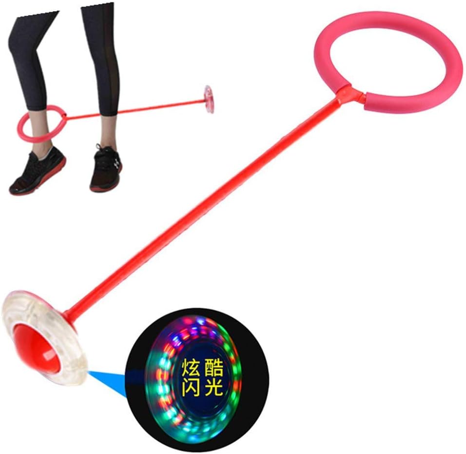 Tikwisdom LED Single Leg Flashing Wheel Jumping Kids Ball Outdoor Games Energetic - Children Bouncing Ball Foot Ball Toys Swing Ball (Red)