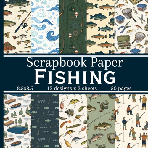 Fishing Scrapbook Paper: 25 Double Sided patterned Sheets, Decorative Craft Paper Pad for Junk Journaling and DIY Projects image 2
