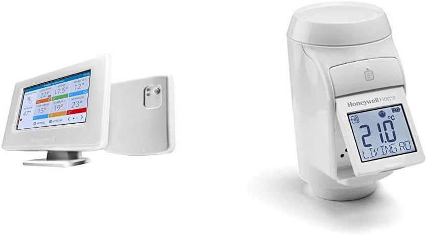 Honeywell Home THR99C3110 evohome Smart Wi-Fi Thermostat Kit, White (2 Pc) & Home THR92H1002 evohome Wireless Radiator Controller Head for UK, White (Pack of 1)