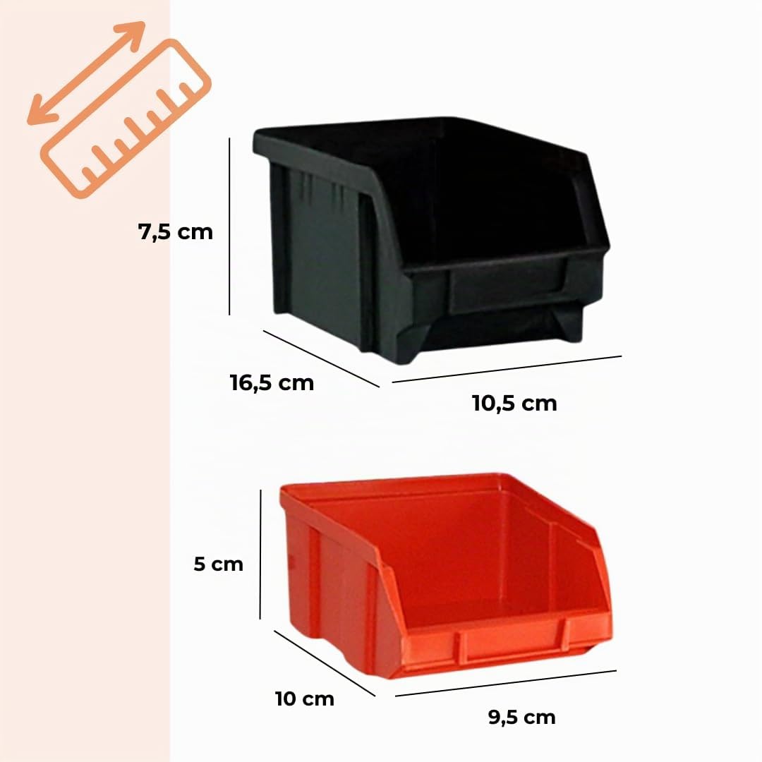 ORDER Werkstatt Lot de 30 boîtes empilables en rouge/noir, organiseur suspendu avec boîtes de tri, 64 x 2 x 38 cm, montage possible