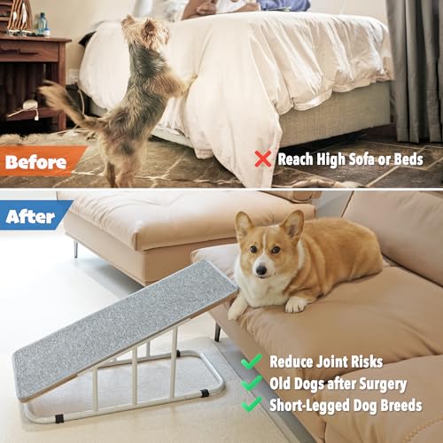 PETKARAY Dog Ramp for Bed, Indoor Pet Ramp for Couch, Dog Stairs for Small Medium Size Pet, Metal ramp and Anti-Slip Steps, 16" Fixed Height - Image 4
