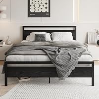 VERFARM Queen Size Bed Frames with Black Wood Headboard and Footboard,Heavy Duty Metal Platform Bed Frame Queen Size,No Box Spring Needed,Mattress Foundation/Sturdy and Stable/Noise Free,Black