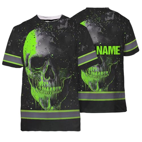 Maddly Hi Vis Shirt Reflective Tapes Skull US Flag Patriotic Custom Name Safety Workwear for Workers, Runners, Cyclists-M
