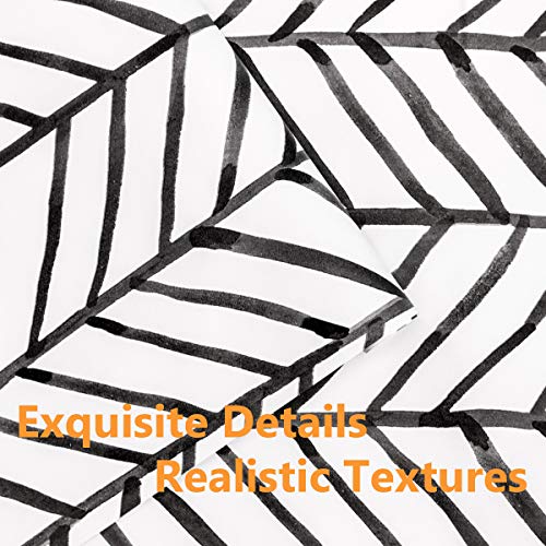 Mulyeeh 17.5'' X 118'' Adhesive Peel And Stick Paper Herringbone Black White Wallpaper Removable Wall Covering Prepasted Decorative #TOP3