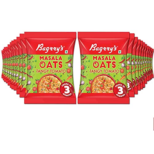 Image of Bagrry's Masala Oats|Tangy Tomato| Source of Protein| High Fibre| Helps Manage Weight| Breakfast Cereal| Healthy Snack|Made with 100% Whole Grain Oats| Masala Oats 40g Each, (Pack of 22)
