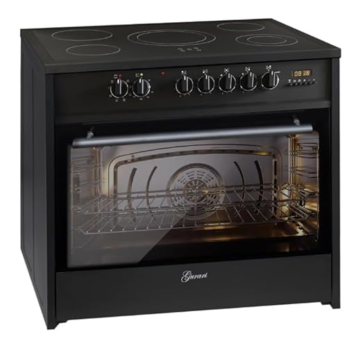 GURARI Elektro Standherd GCH E 912 BL Herd 90 cm Schwarz Glaskeramik Herd Range Coocker 121 L | 8 Funktionen | Heißluft | Grill | Elektro Herd 5 Hi-Light Zonen Kochfeld | Teleskopauszug