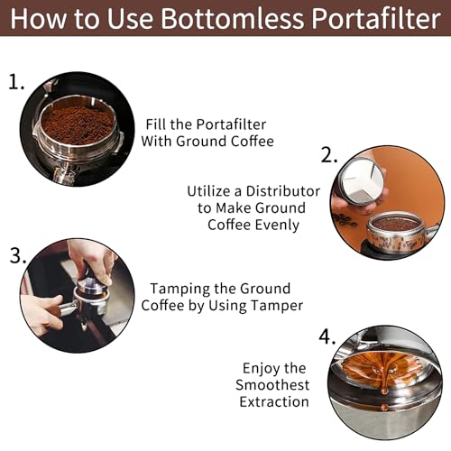 Image of 58mm Bottomless Portafilter for CASABREWS Ultra and Gevi ECMI0-SS0A1 | 5 mm Thick 3-Ear Design, with 58mm Puck Screen and 2 Cup Filter, Full Stainless Steel Filter Holder, Wooden Handle