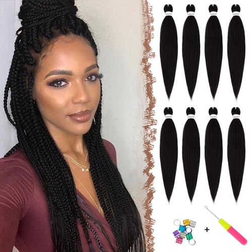 FESHFEN Pre Stretched Braiding Hair Extensions, 8 Pack 26 inch Professional Crochet Braids Crochet Hair Braiding Yaki Synthetic Hair Extension for Twist Braid